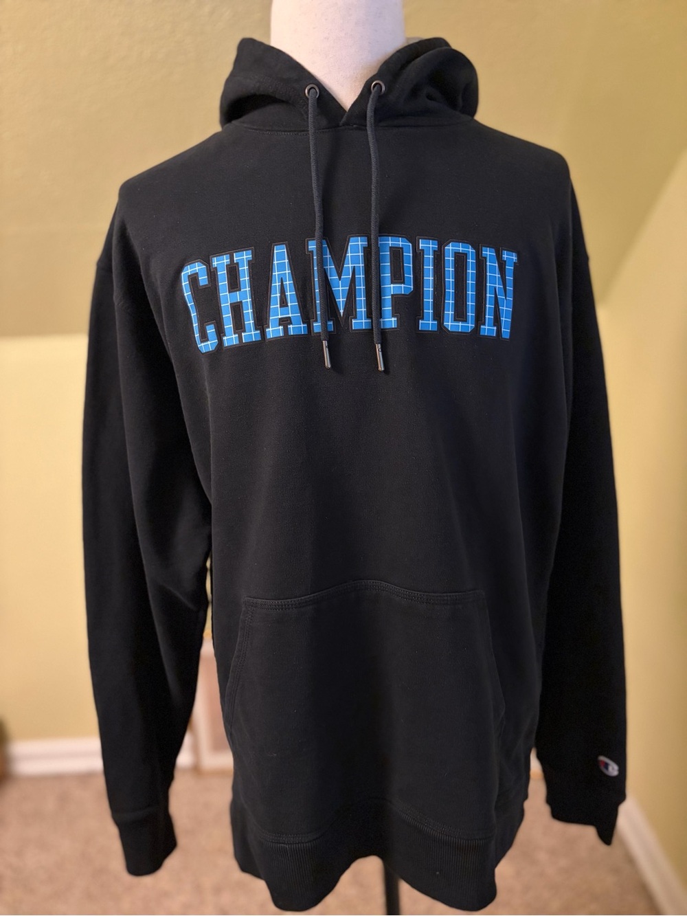 Champion Powerblend Grid Block Logo Hoodie XL Sporty Gorpcore Fall Cozy